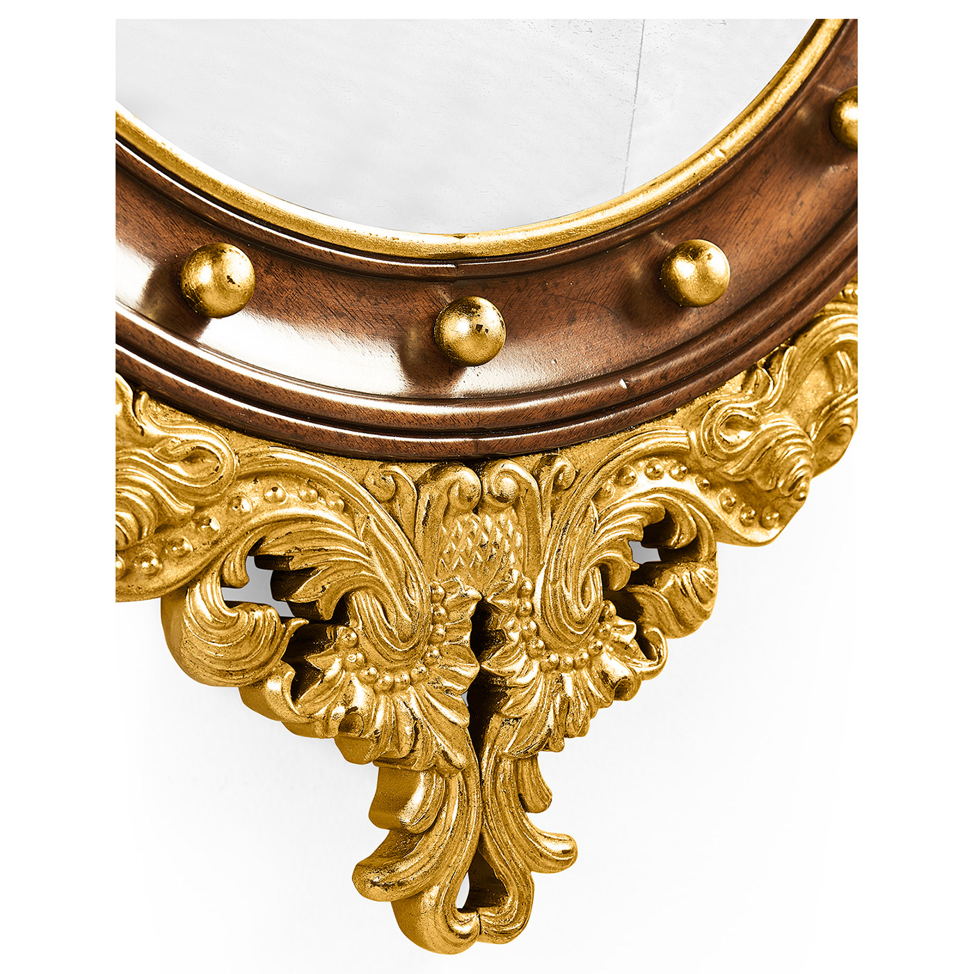 Regency walnut & gilt round convex églomisé mirror (Small)
