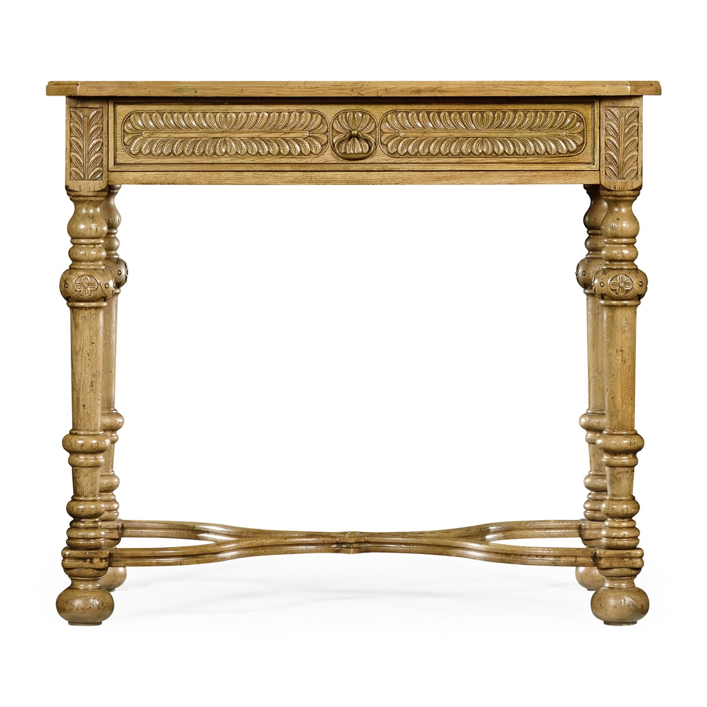 Chip Carved Natural Oak Rectangular Side Table