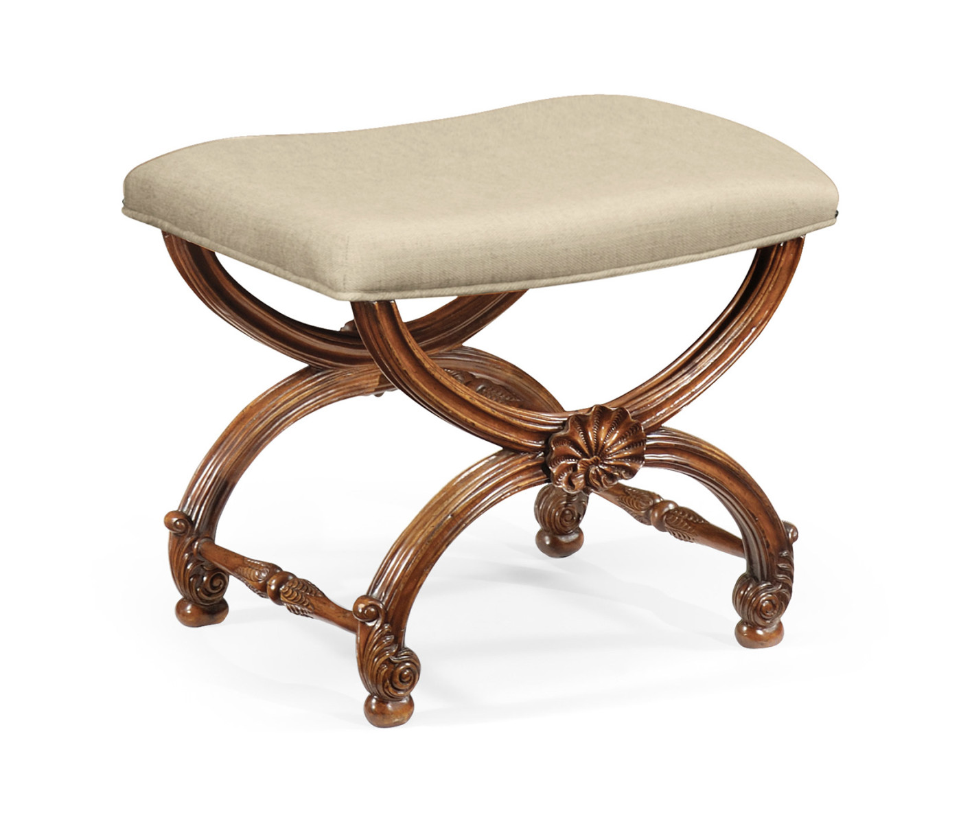 French Style Walnut Footstool with Shell Decoration