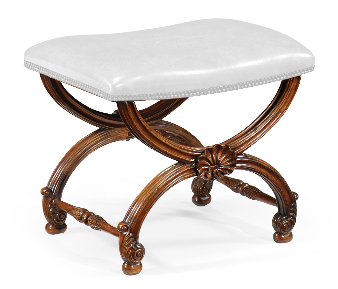 French Style Walnut Footstool with Shell Decoration