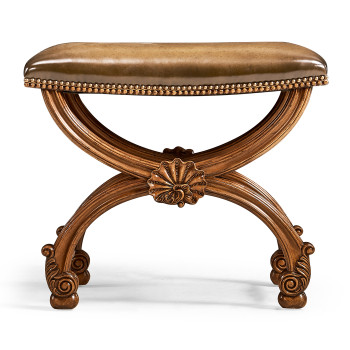French Style Walnut Footstool with Shell Decoration