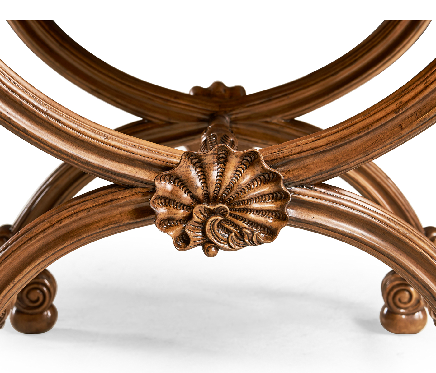French Style Walnut Footstool with Shell Decoration