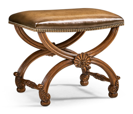French Style Walnut Footstool with Shell Decoration
