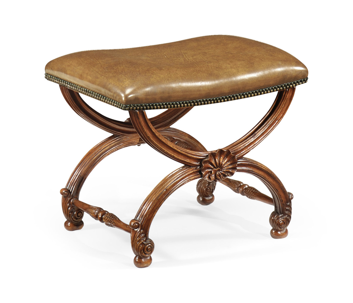French Style Walnut Footstool with Shell Decoration