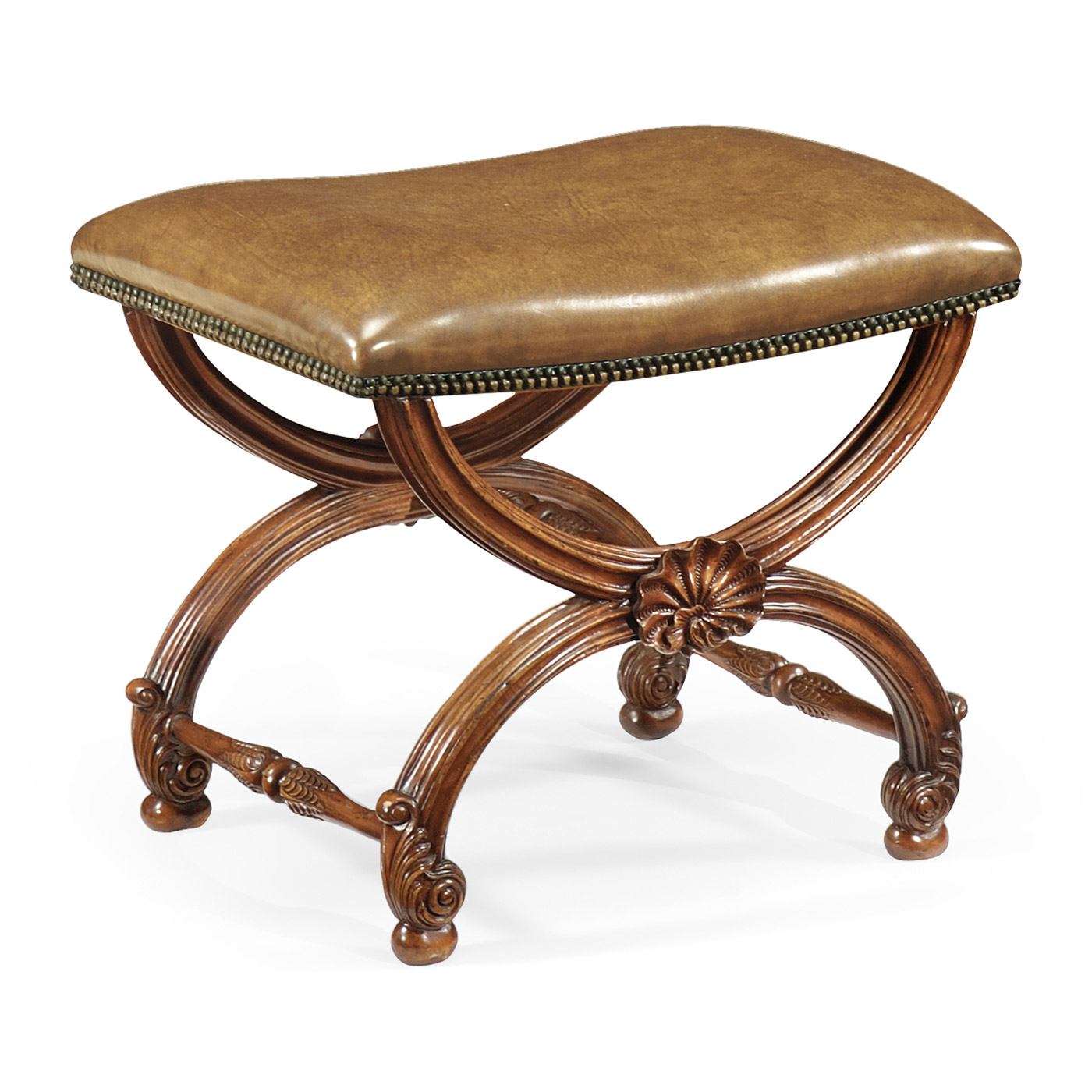 French Style Walnut Footstool with Shell Decoration