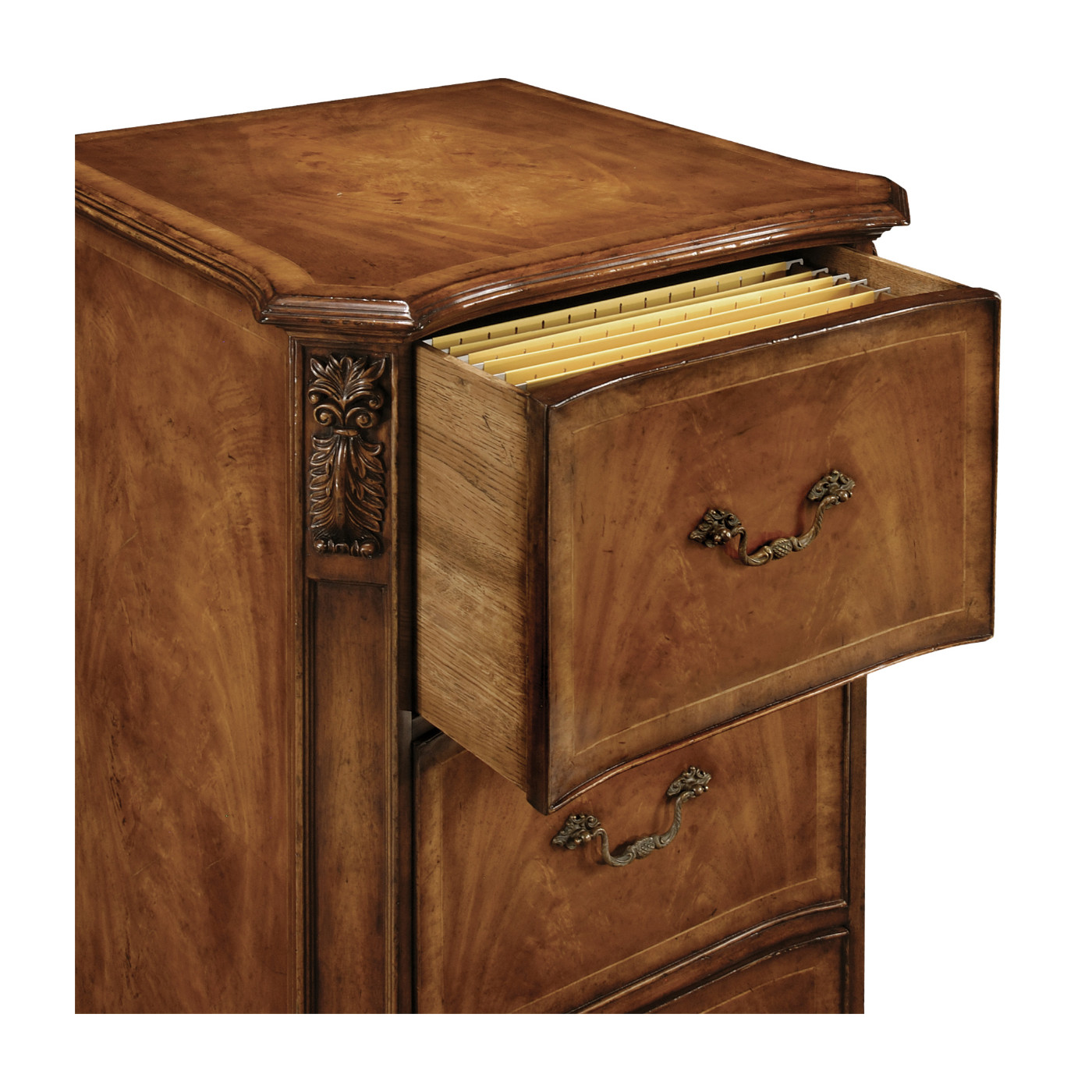 Three drawer filing cabinet with angled sides