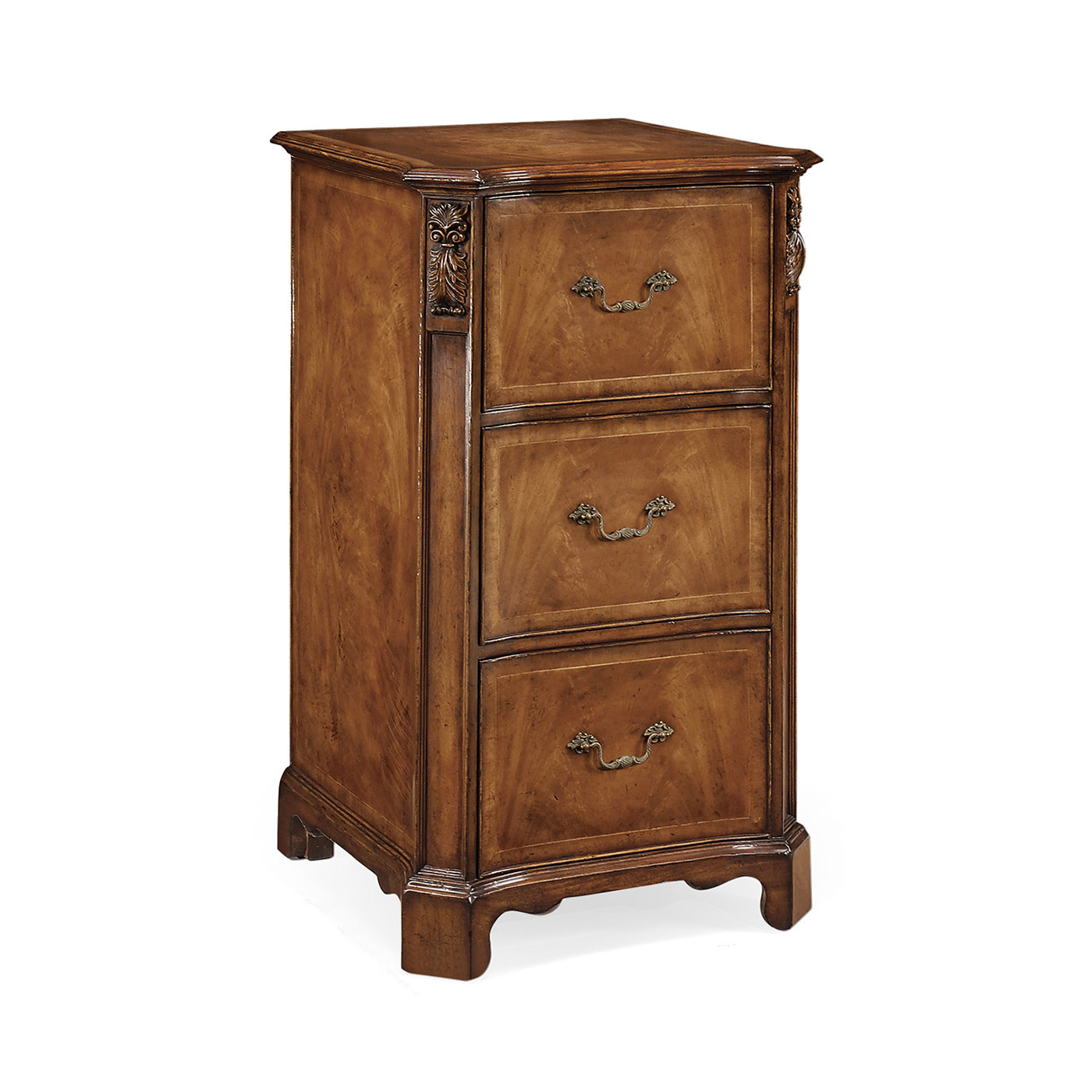 Three drawer filing cabinet with angled sides