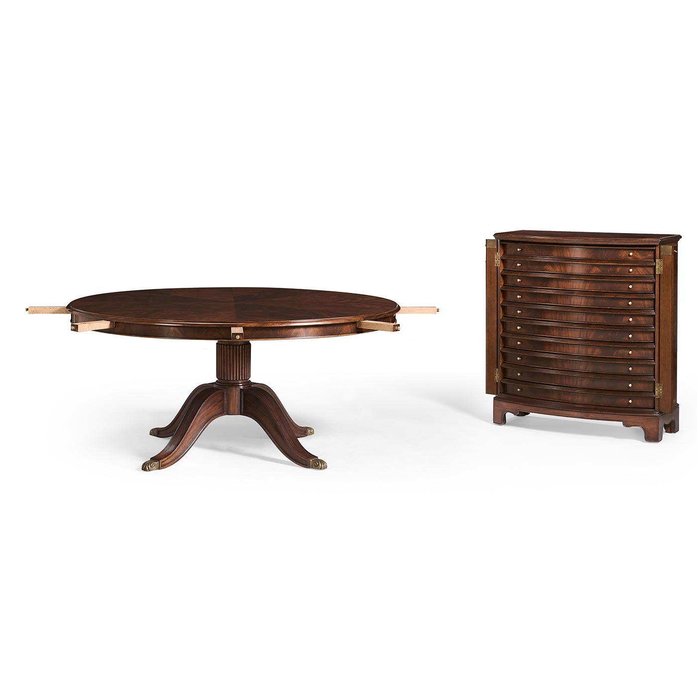 Mahogany Extending Circular Dining Table with Storage Cabinet for Leaves 66