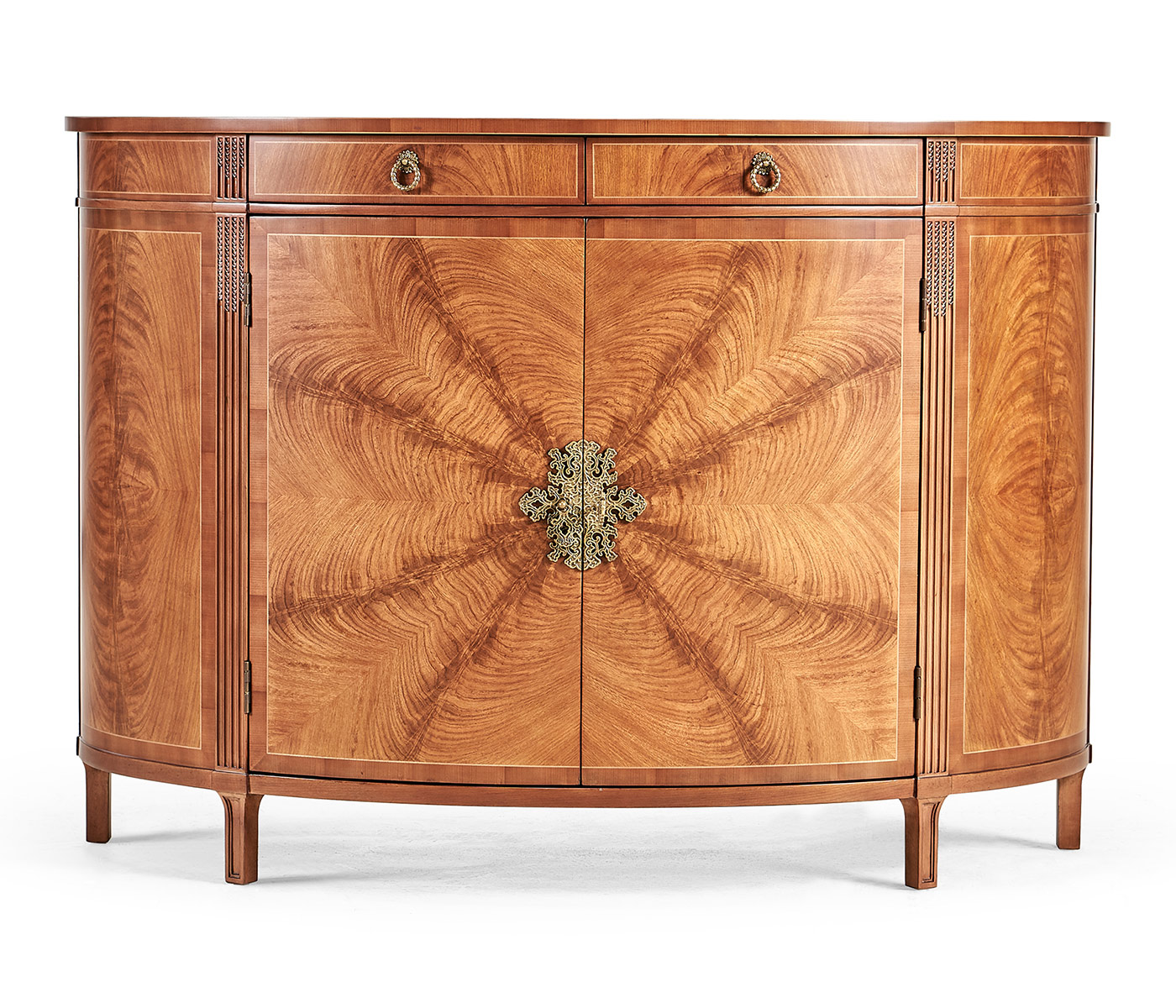 Crotch walnut demilune sideboard