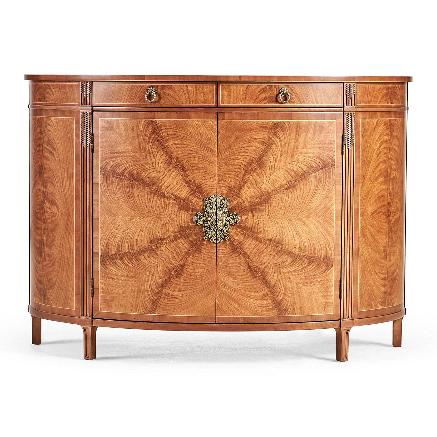 Crotch walnut demilune sideboard