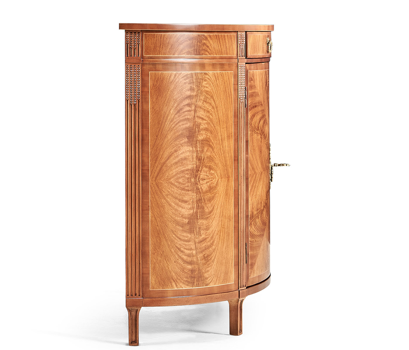 Crotch walnut demilune sideboard