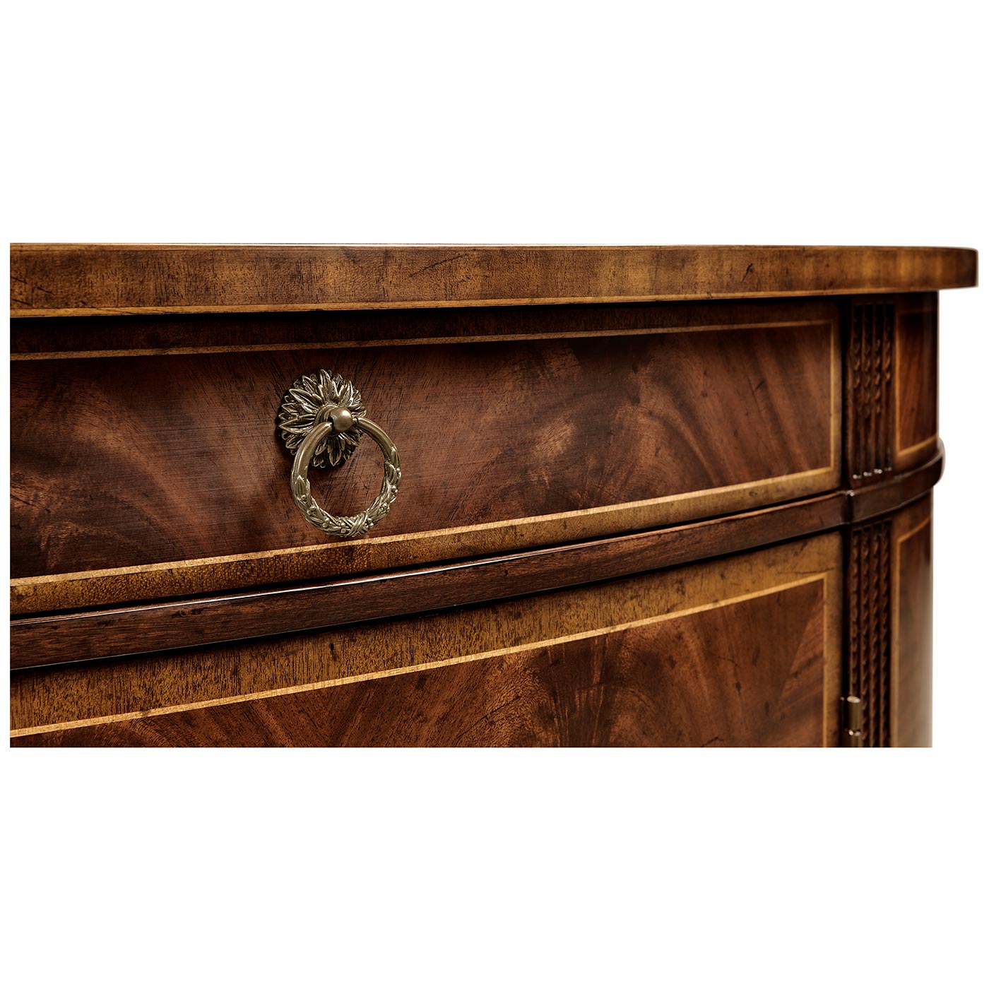 Crotch Mahogany Demilune with Marquetry