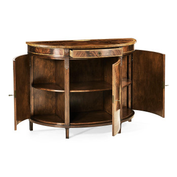 Crotch Mahogany Demilune with Marquetry