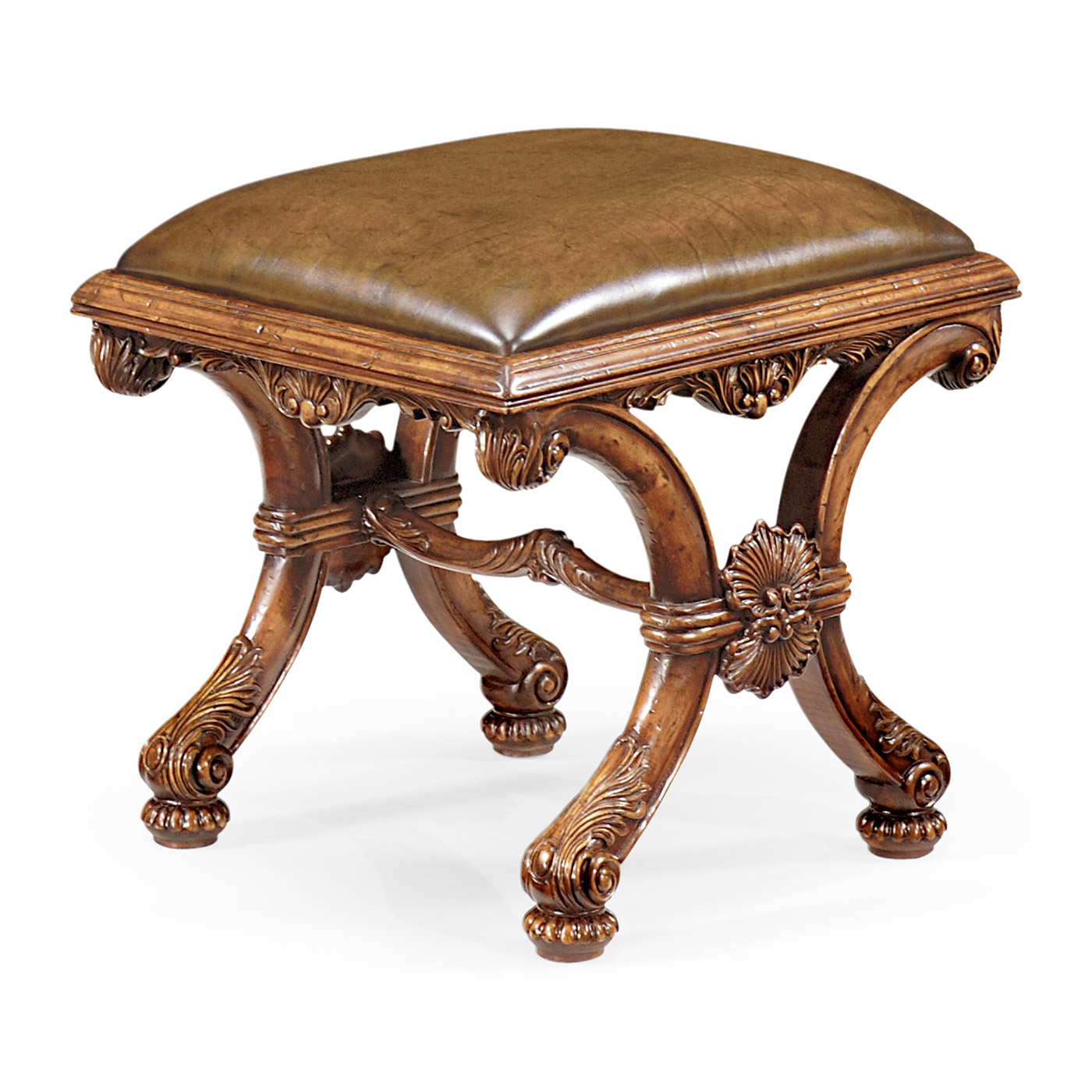 Heavily carved X-frame footstool