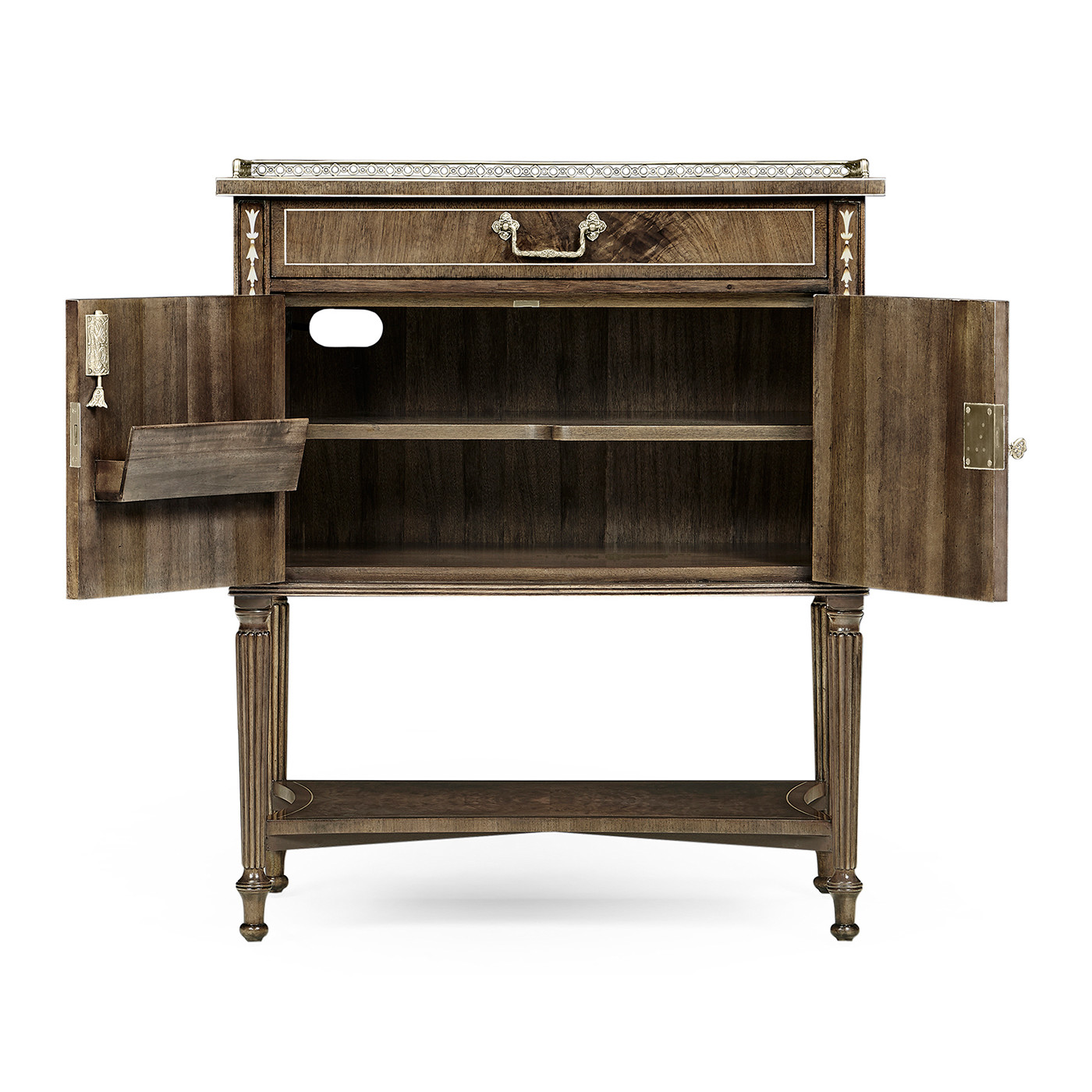 Bleached Mahogany Bedside Table with Brass Gallery