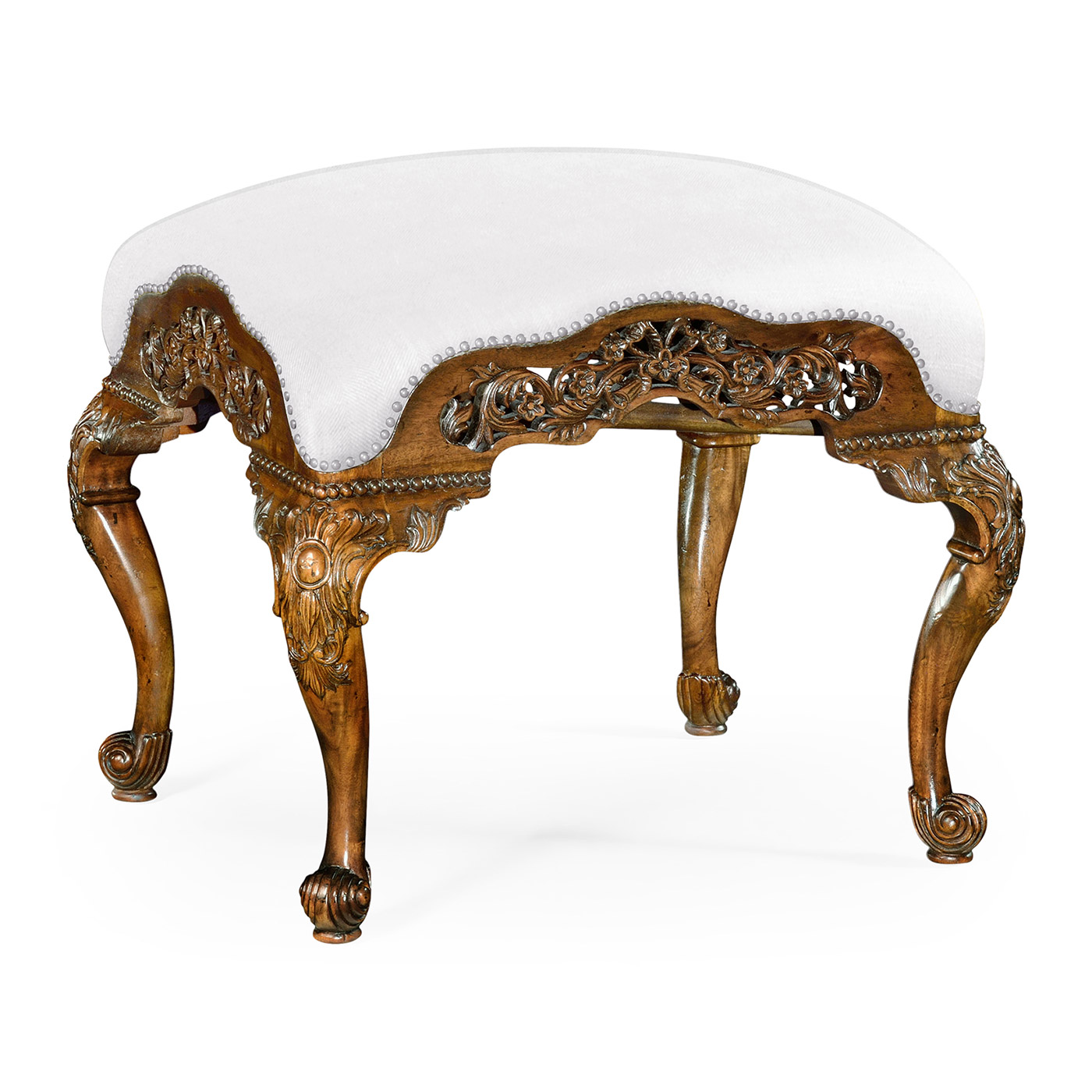 Carved & Pierced Walnut Footstool