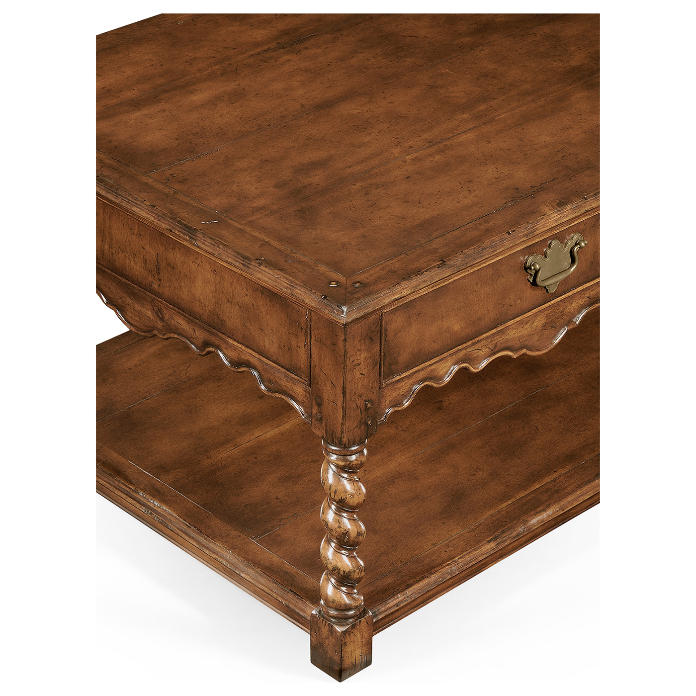 Panelled country walnut rectangular coffee table