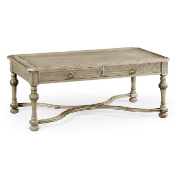 Chip Carved Grey Oak Rectangular Coffee Table