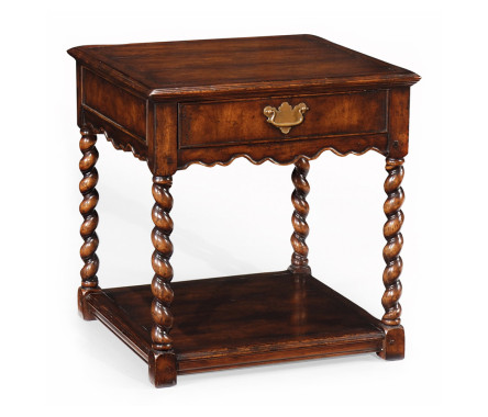 Walnut square side table single drawer