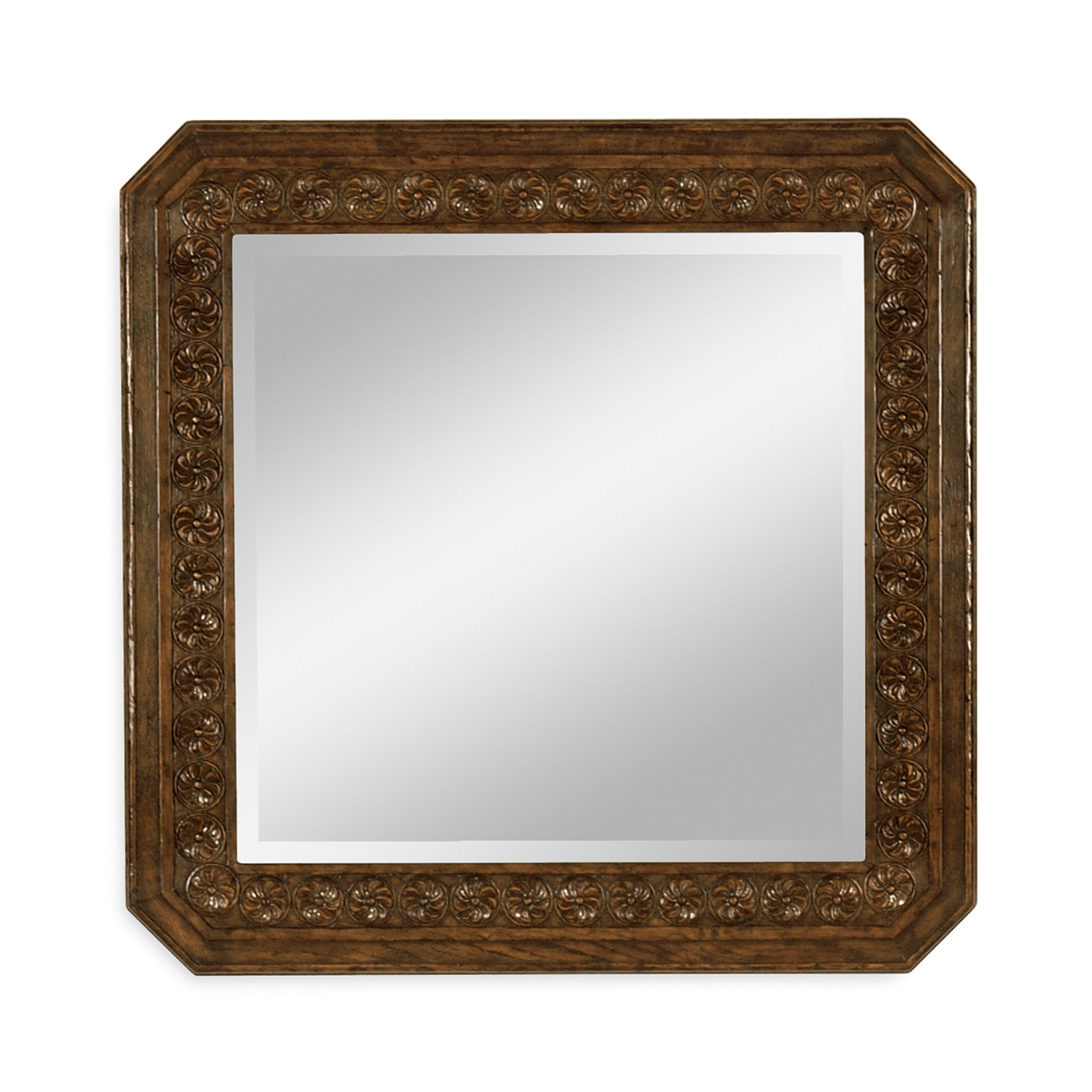 Dark Oak Square Mirror with Carved Rosettes
