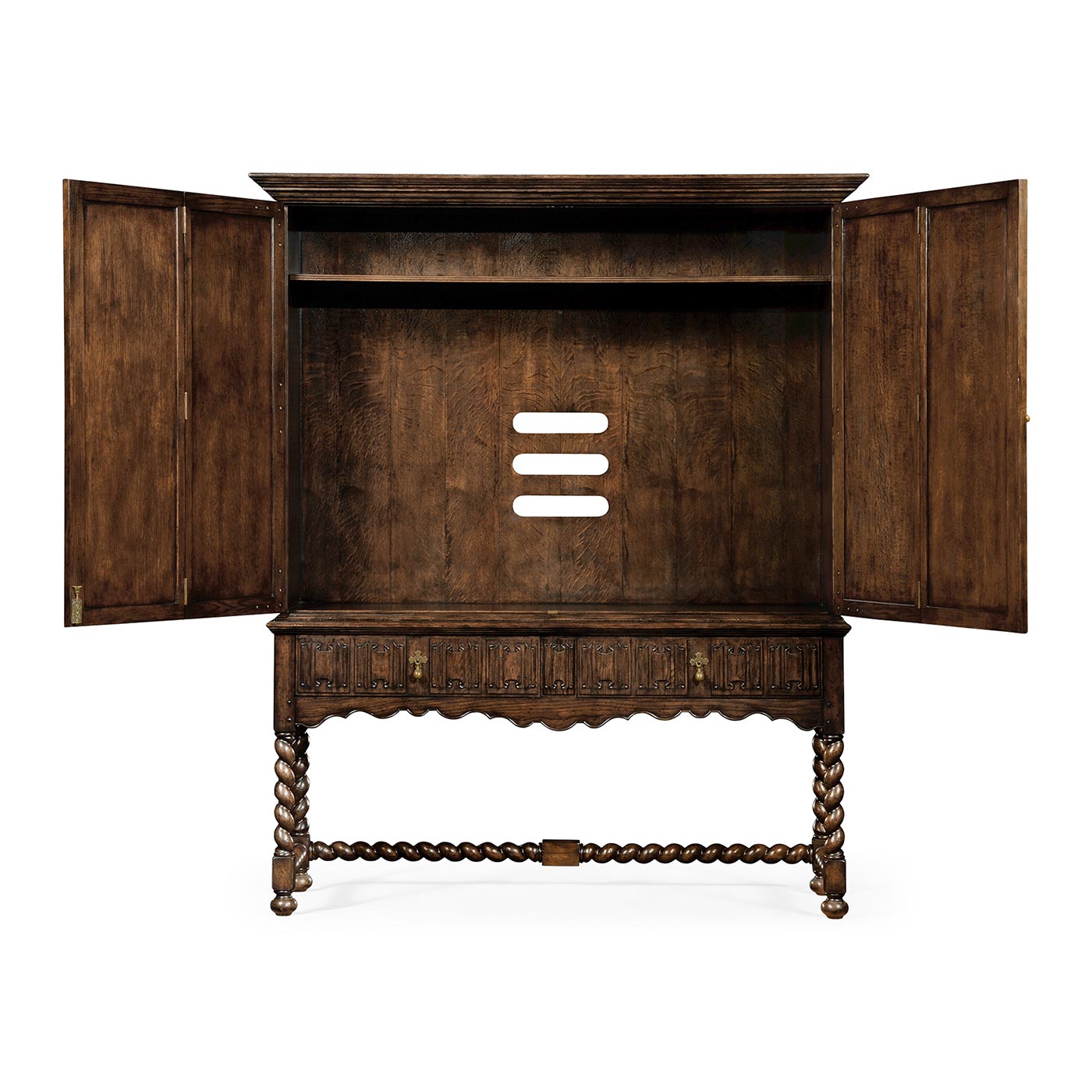 Elizabethan Style Dark Oak TV Cabinet