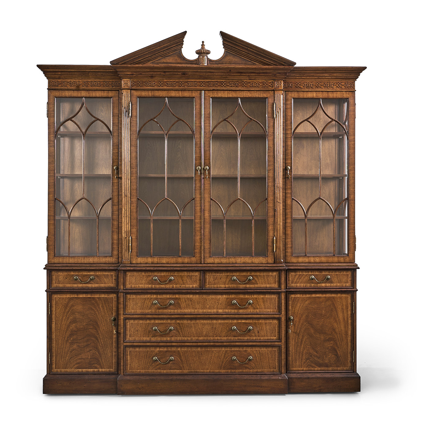 Triple Walnut Display Cabinet with Drawers