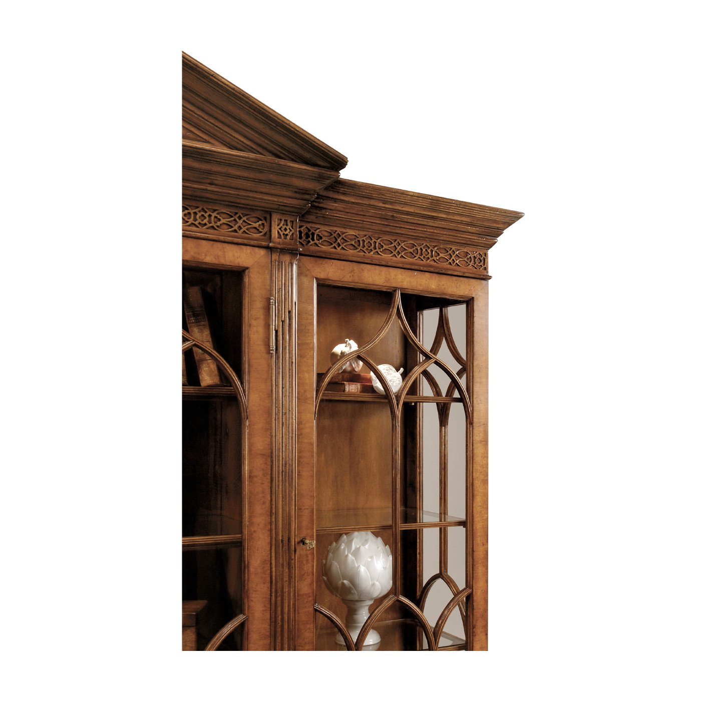 Triple Walnut Display Cabinet with Drawers