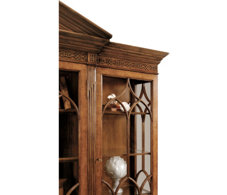Triple Walnut Display Cabinet with Drawers