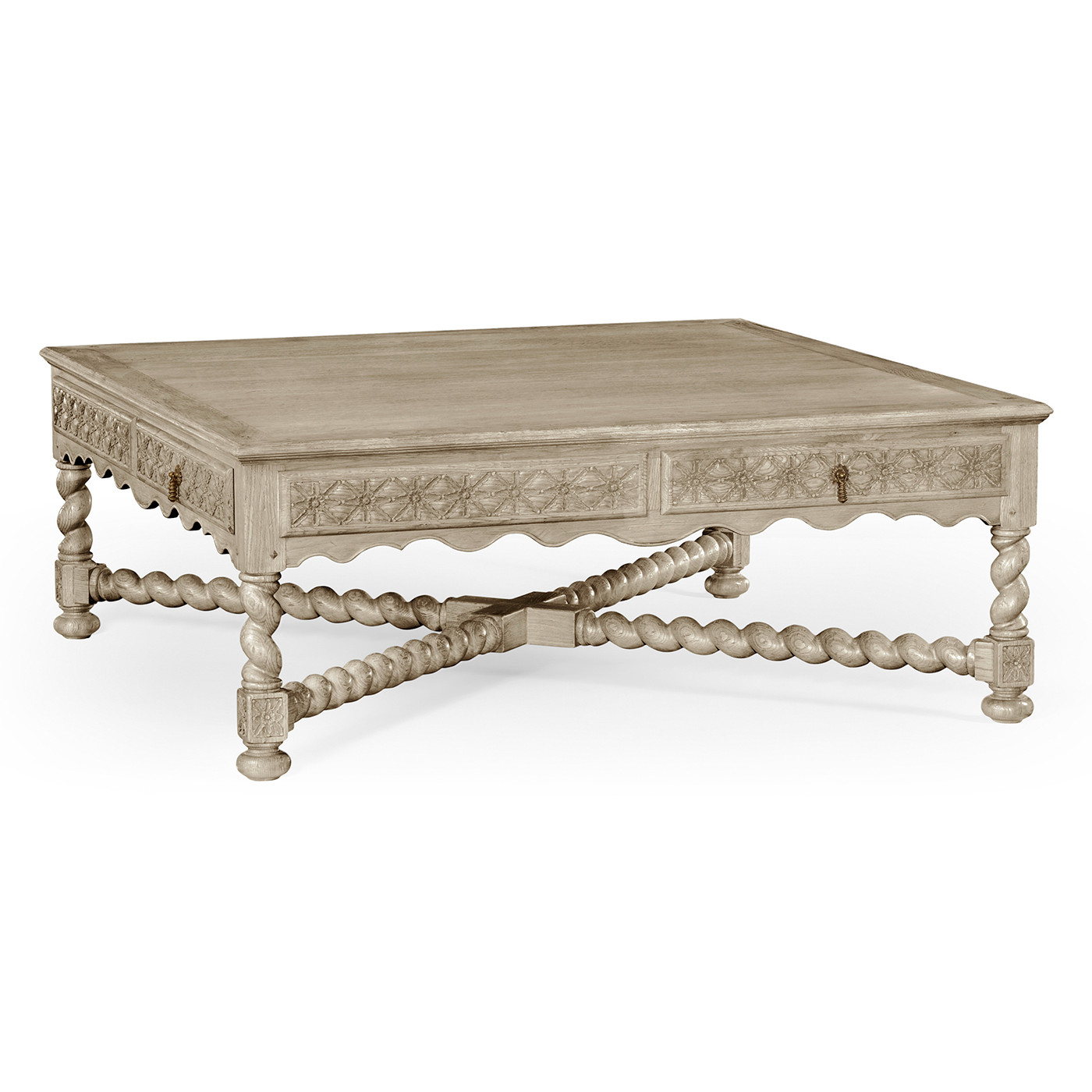 Tudor Style Grey Oak Square Distressed Coffee Table 52