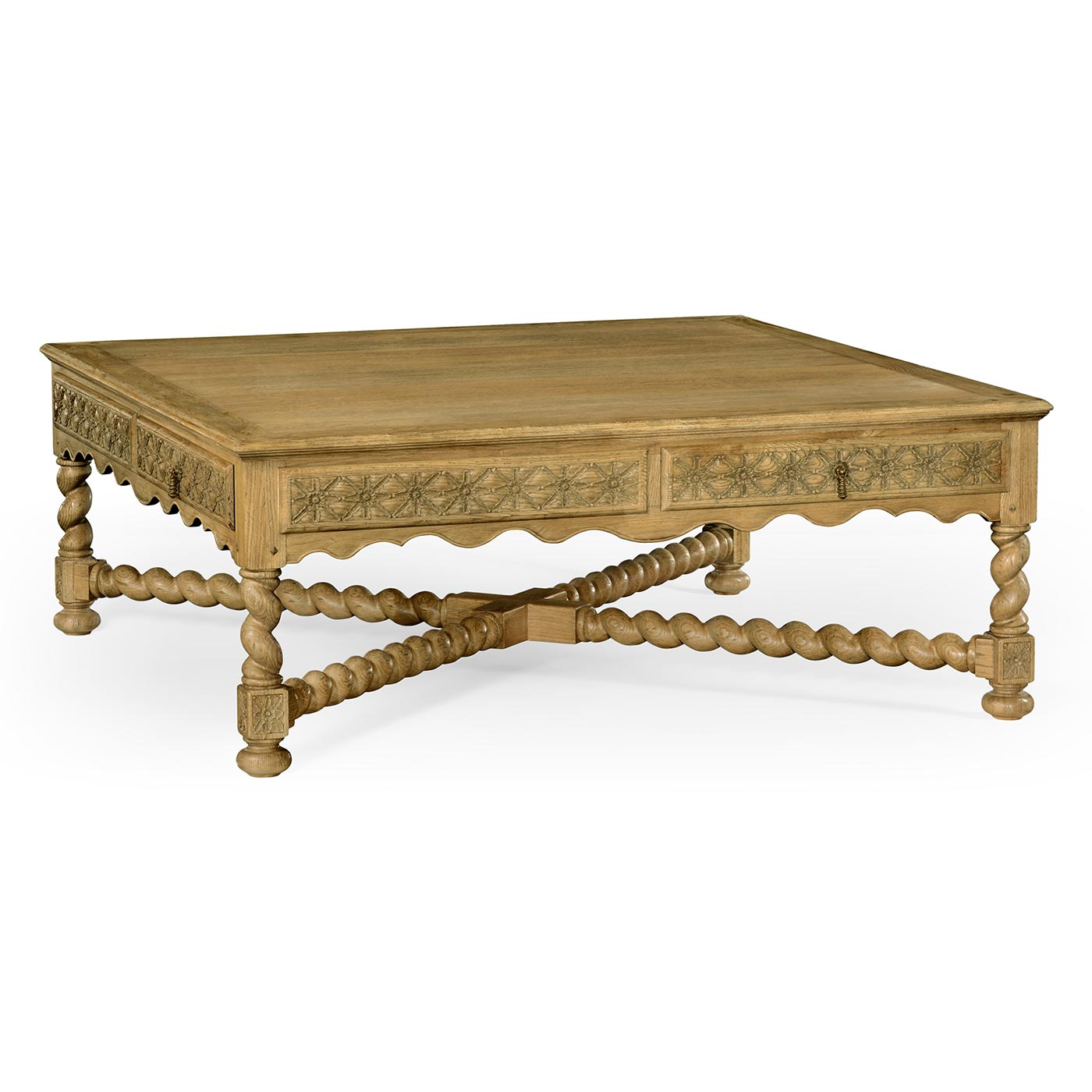 Tudor Style Natural Oak Square Distressed Coffee Table 52