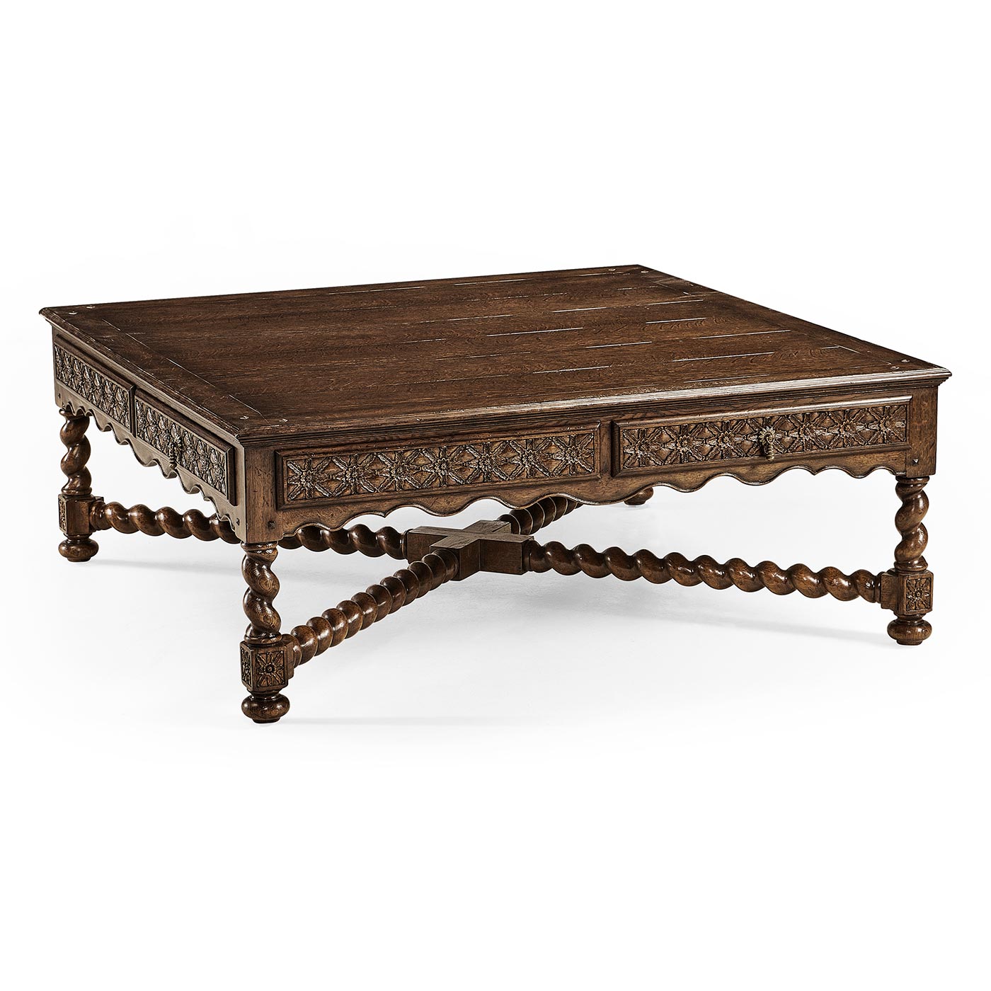 Tudor Style Dark Oak Square Distressed Coffee Table 52
