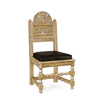 Yorkshire Natural Oak Side Chair With Antique Chestnut Leather