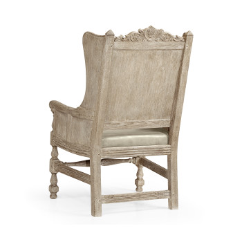 Jacobean Style Grey Oak Wing Chair