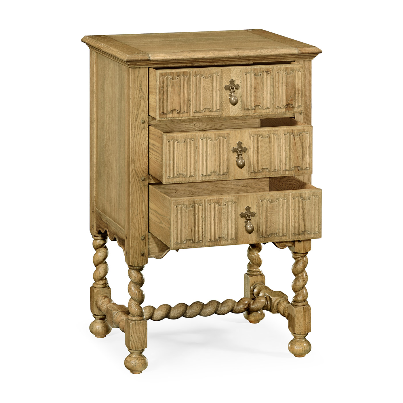 Linenfold Natural Oak Bedside Chest