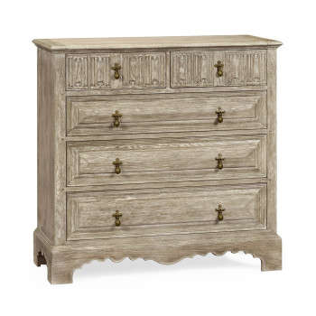 Linenfold Grey Oak Chest Of Drawers