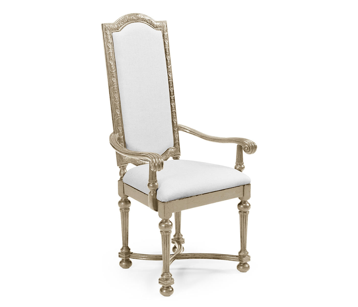 Jacobean Style Grey Oak Upholstered Back Arm Chair