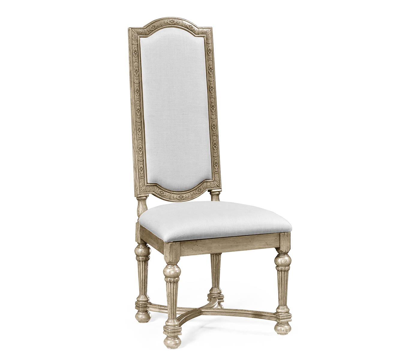 Jacobean Style Grey Oak Upholstered Back Side Chair