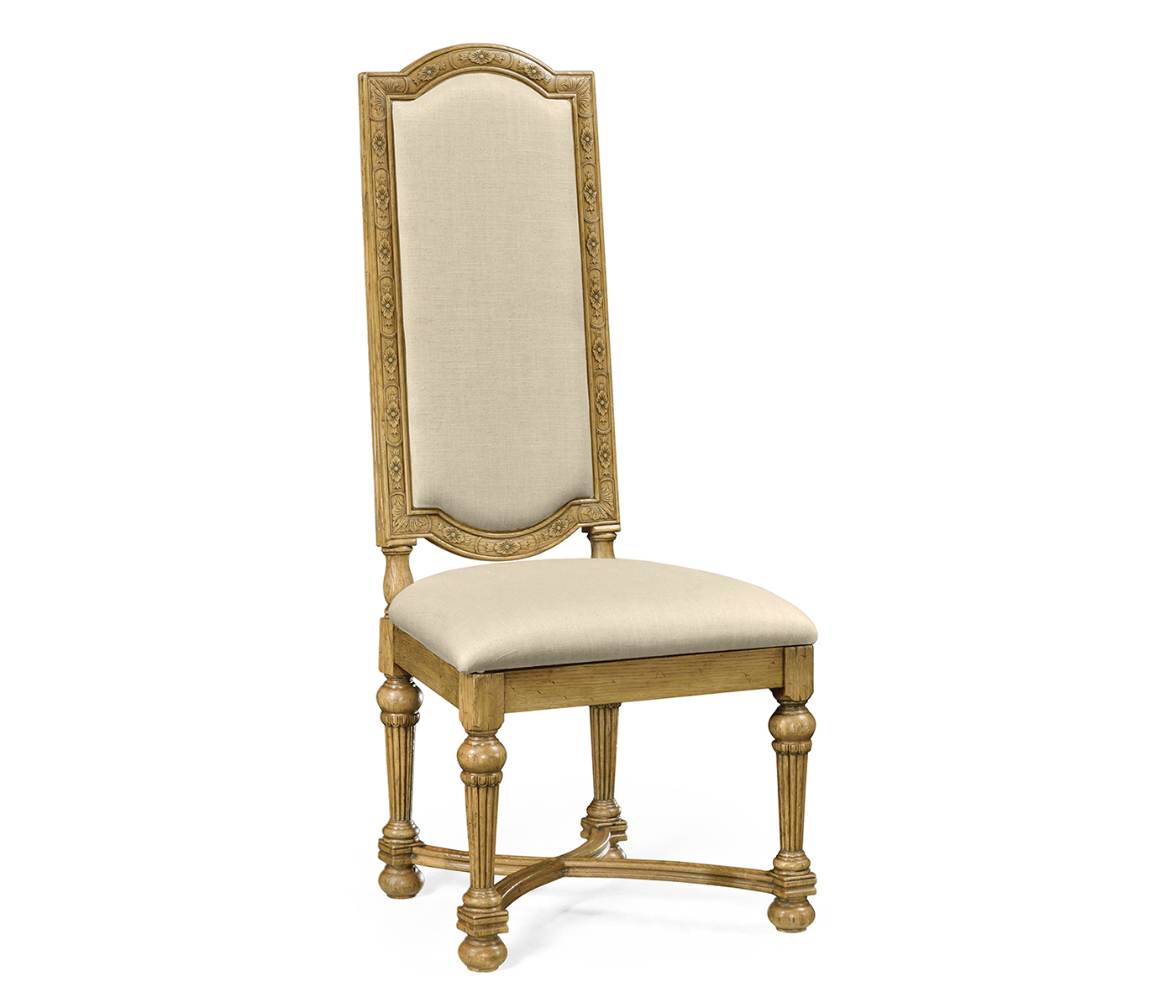 Jacobean Style Natural Oak Upholstered Back Side Chair