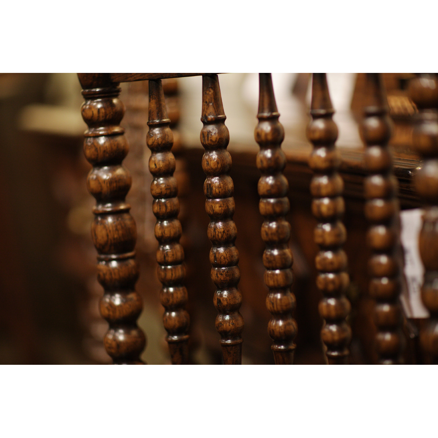 Bobbin Dark Oak Side Chair with a Medium Antique Chestnut Leather Seat