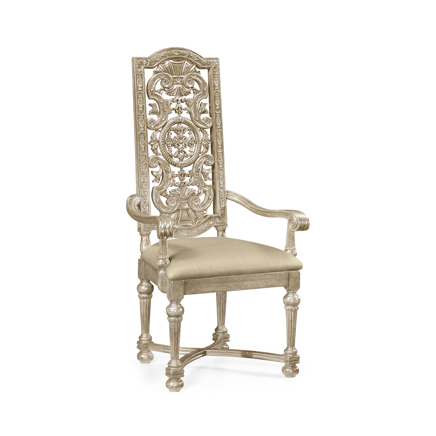 Jacobean Style Grey Oak Pierced Back Arm Chair