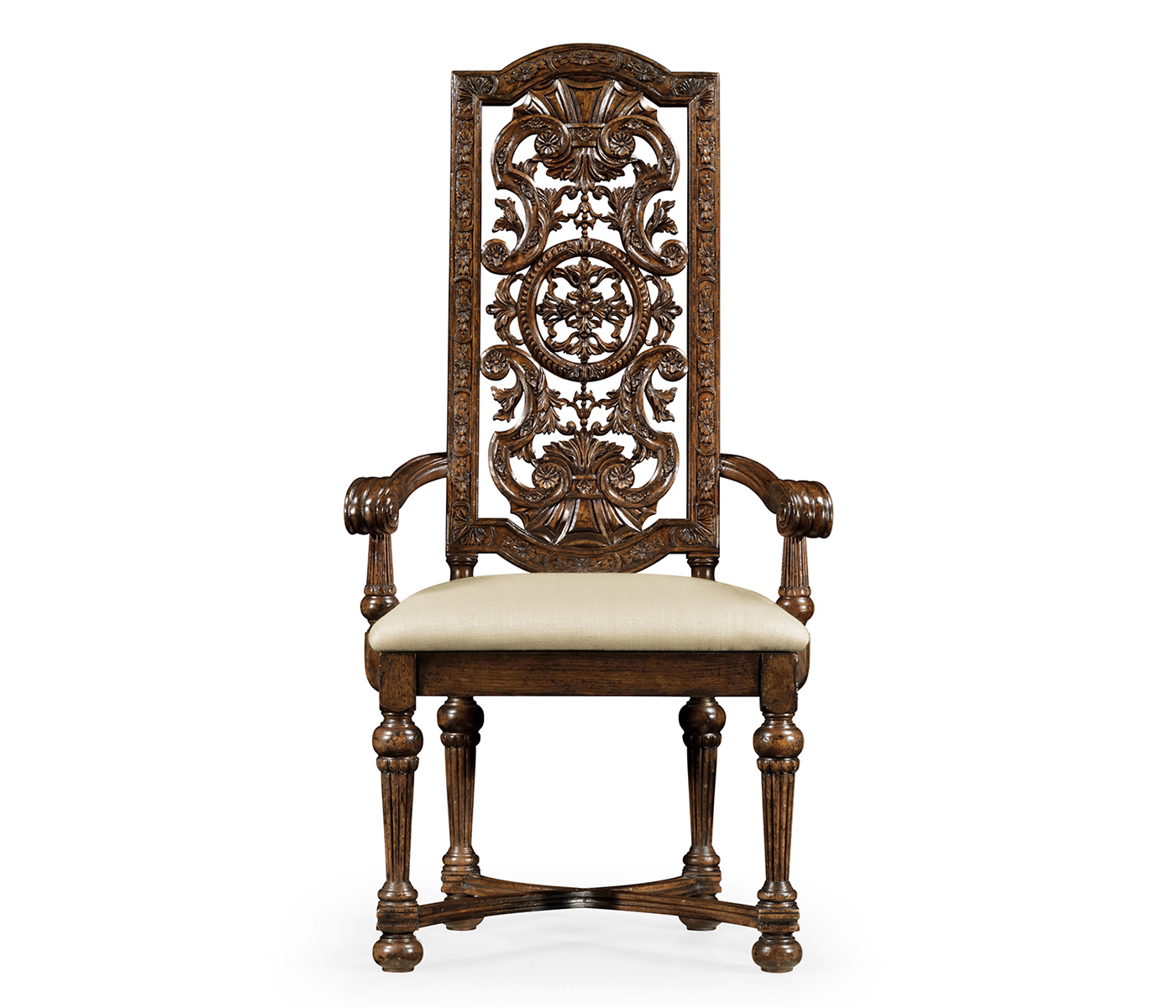 Jacobean Style Dark Oak Pierced Back Arm Chair