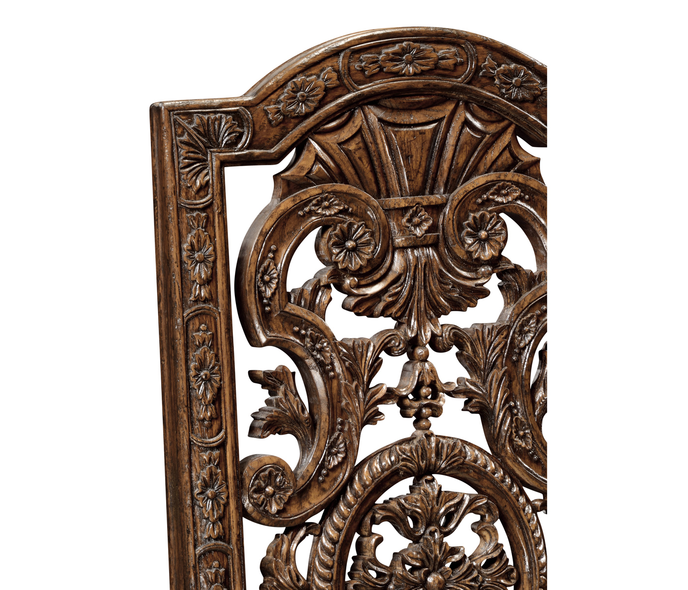 Jacobean Style Dark Oak Pierced Back Arm Chair