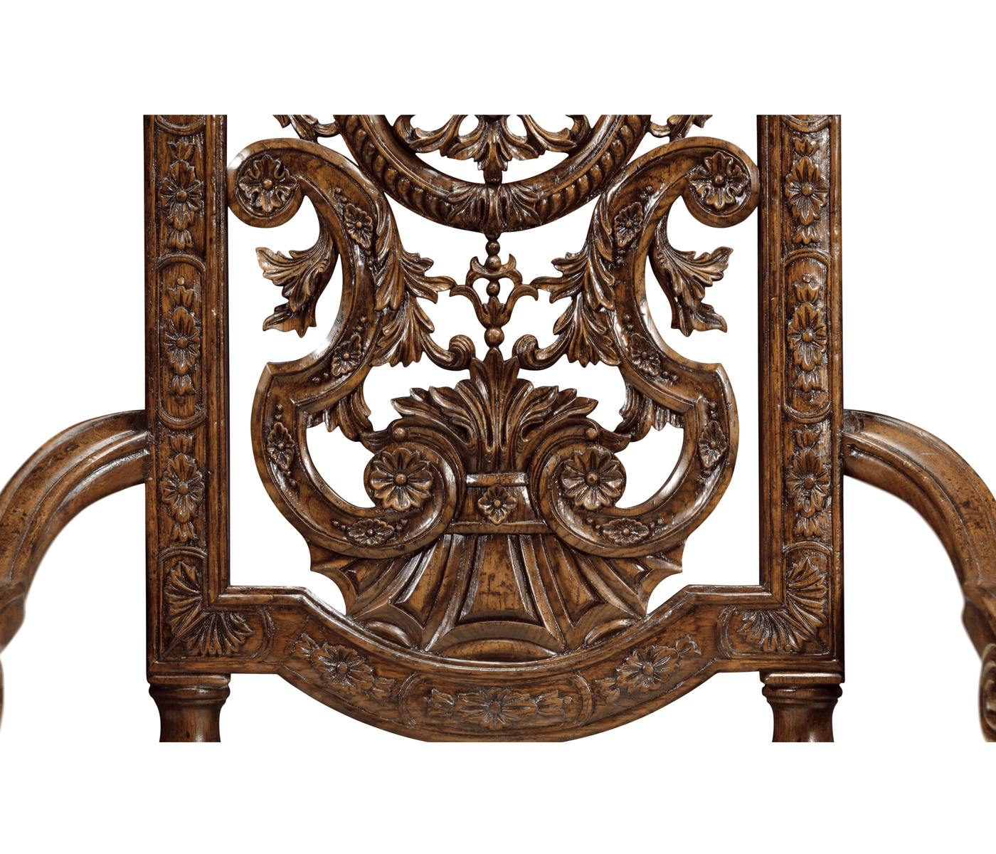 Jacobean Style Dark Oak Pierced Back Arm Chair