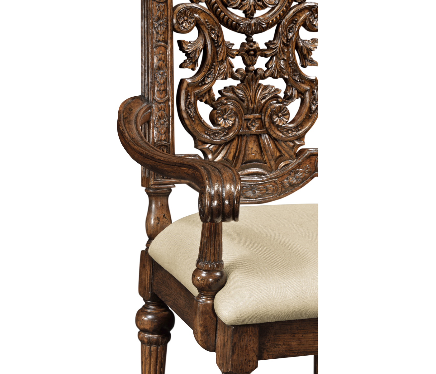 Jacobean Style Dark Oak Pierced Back Arm Chair