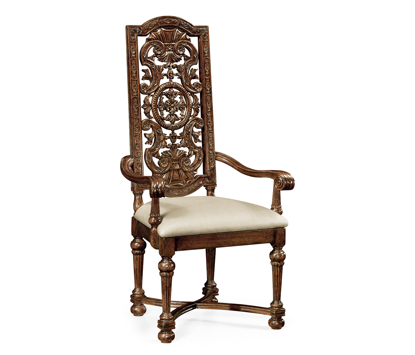 Jacobean Style Dark Oak Pierced Back Arm Chair