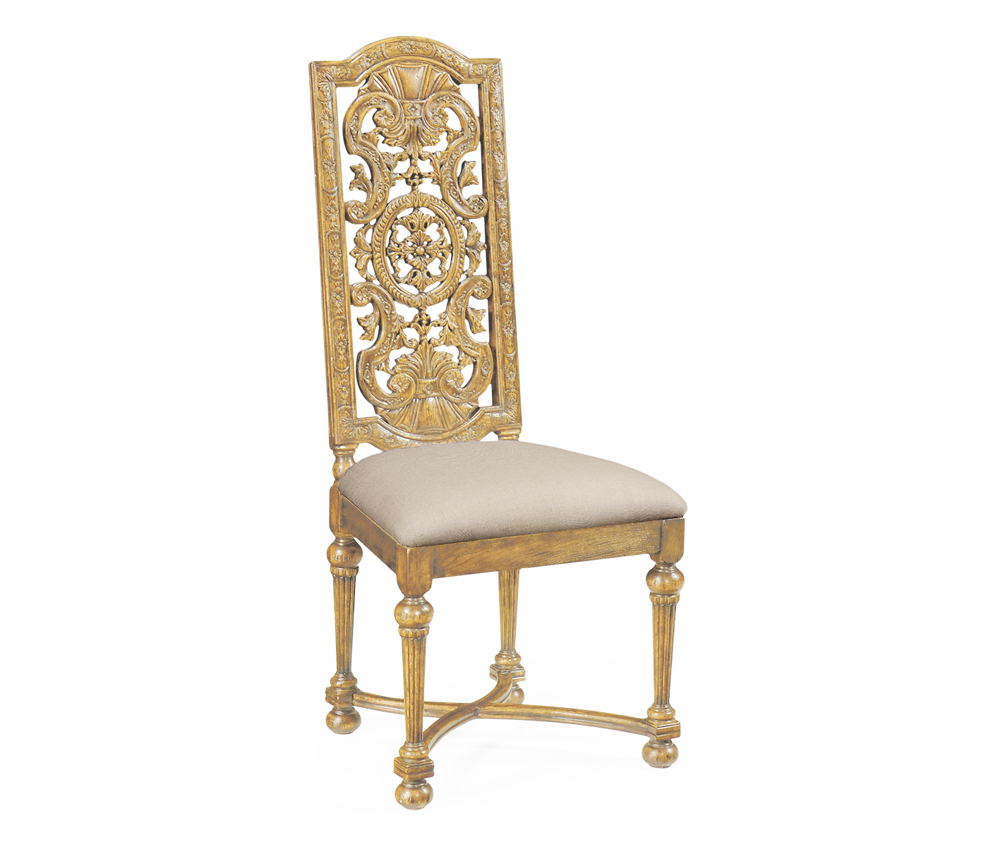 Jacobean Style Natural Oak Pierced Back Side Chair