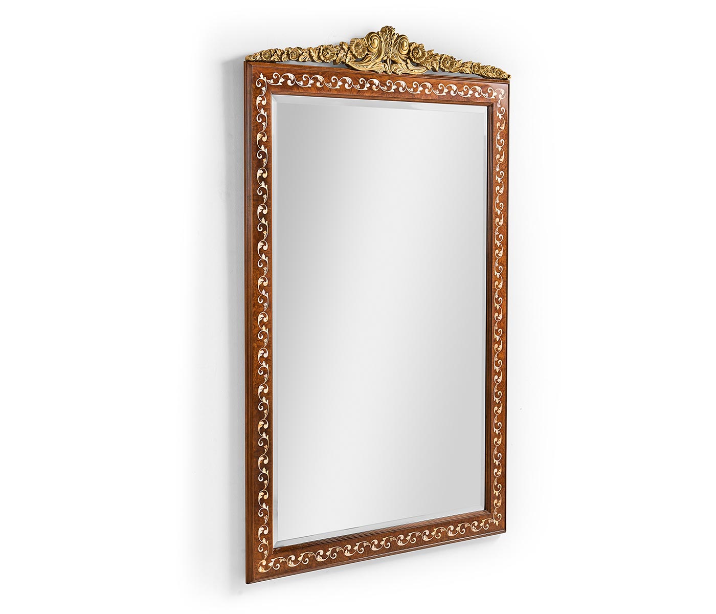 Louis XVI Style inlaid & gilded rectangular mirror