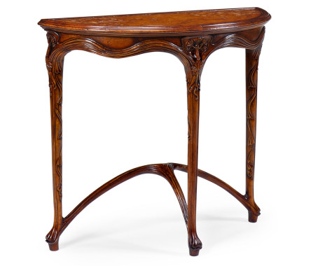 Walnut console with a leather top