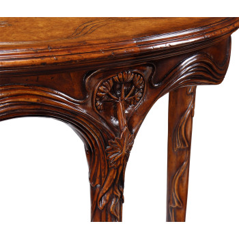 Walnut console with a leather top