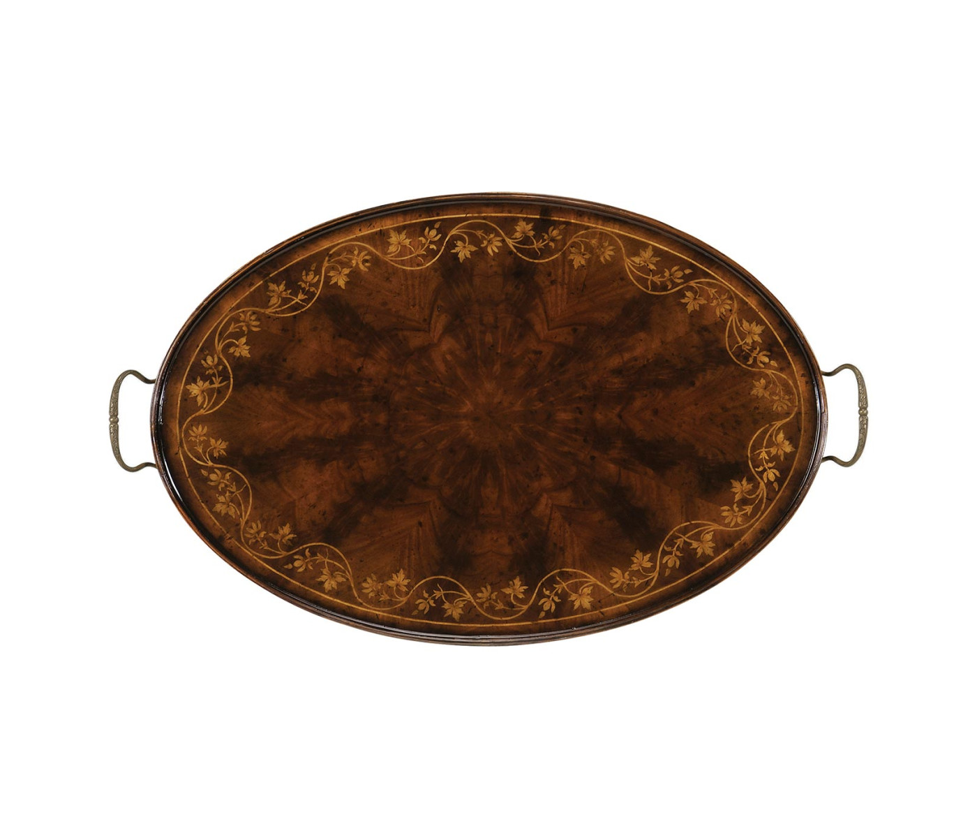 Oval Mahogany Tray with Floral Inlay